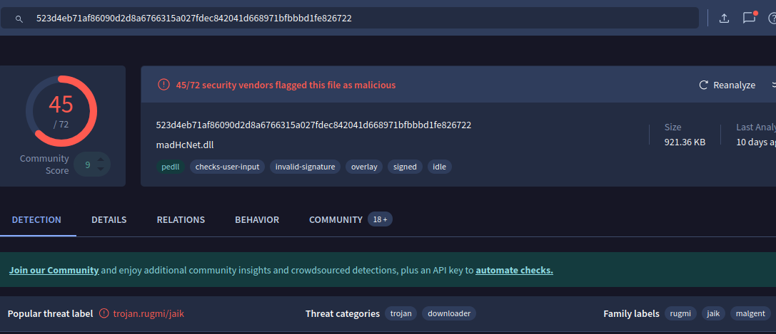 VirusTotal look up