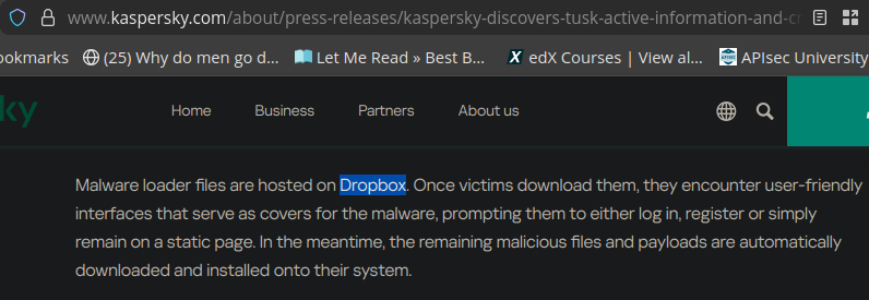 Dropbox for malware sample hosting