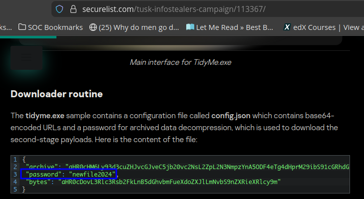 Archive decompression password