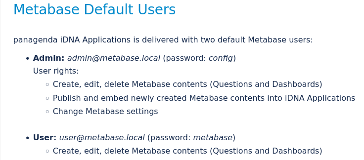 Metabase default credentials