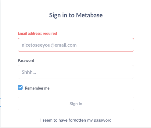 Metabase login page