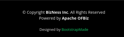 Footer info showing Apache OFBiz used