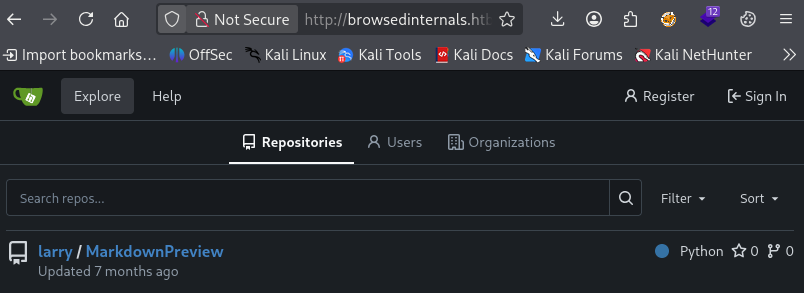 Browsed Gitea instance