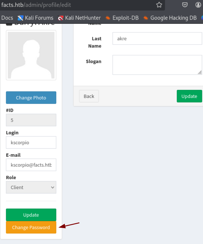 change password feature
