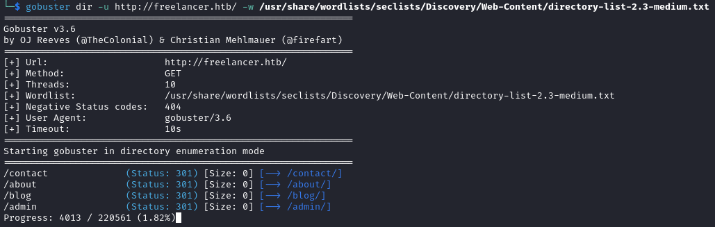 gobuster command results