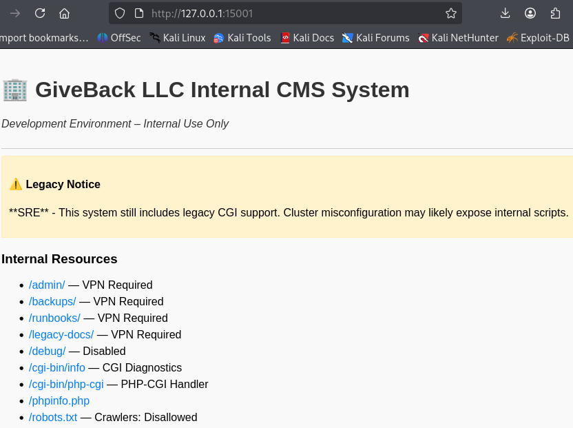 Giveback internal website