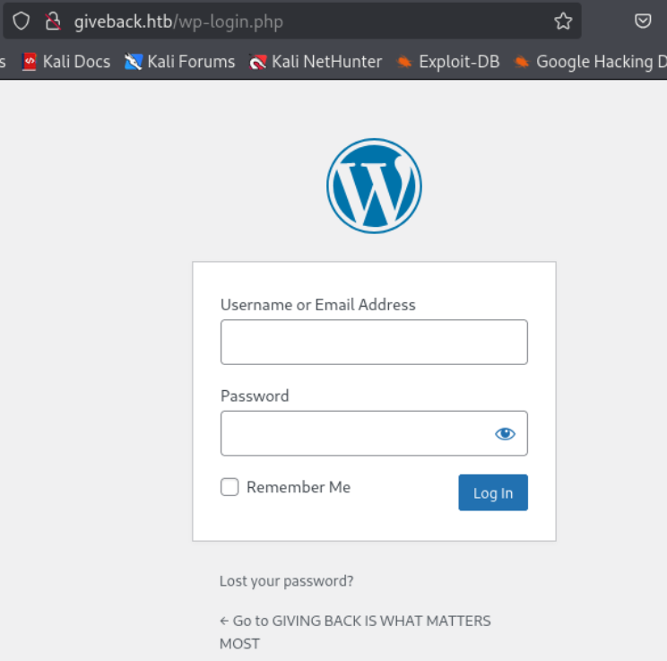 Giveback WordPress admin page