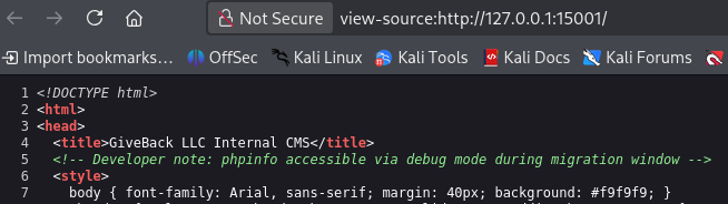 Giveback phpinfo source code