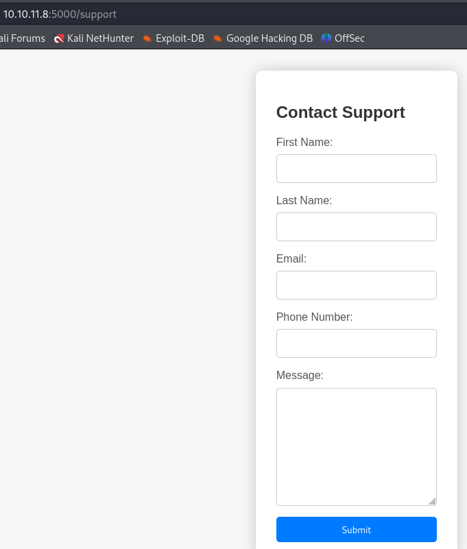 Contact Support form