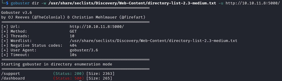 Gobuster command results