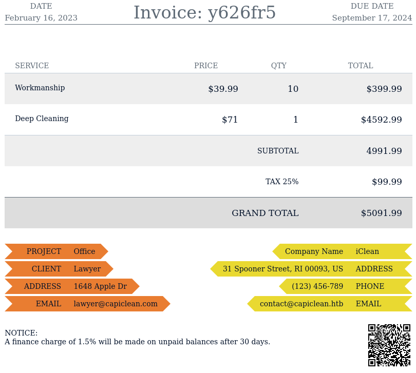 IClean Invoce document