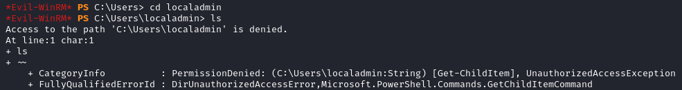 localadmin user, access denied