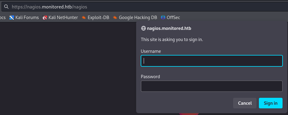 Second Nagios Login form