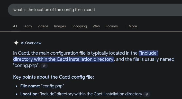 Cacti configuration file location