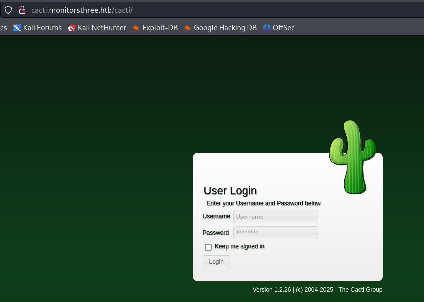 cacti login page