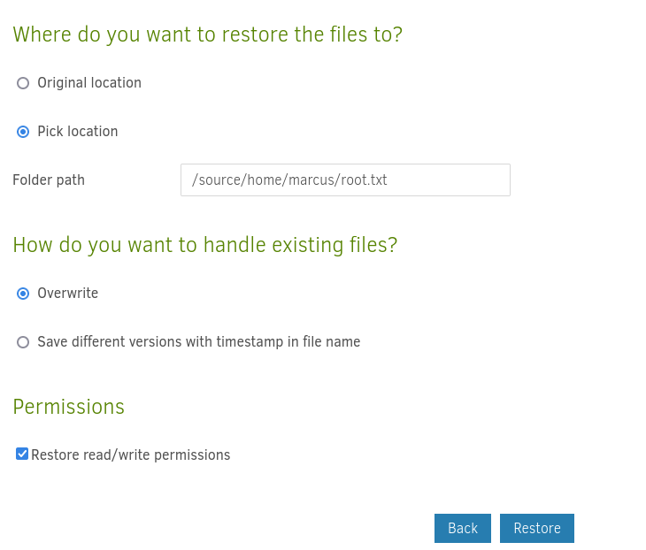 restore root flag location