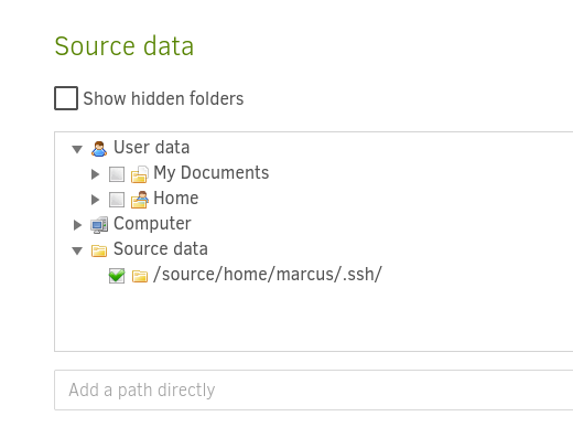 Source data for SSH backup