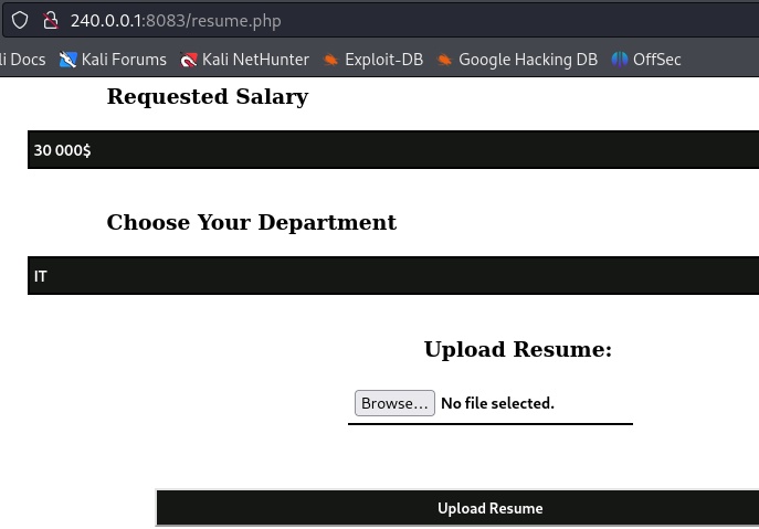 resume.php page for file submission