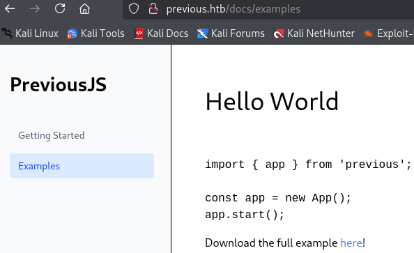 Previous examples section