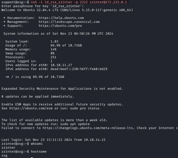 zzinter ssh login on ssg host