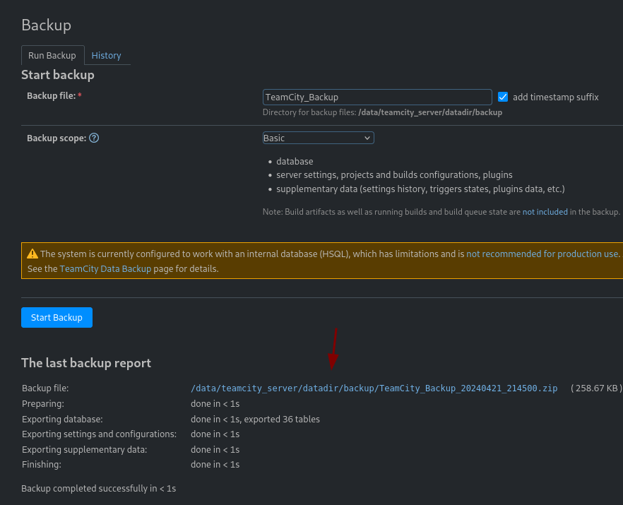 teamcity backup archive