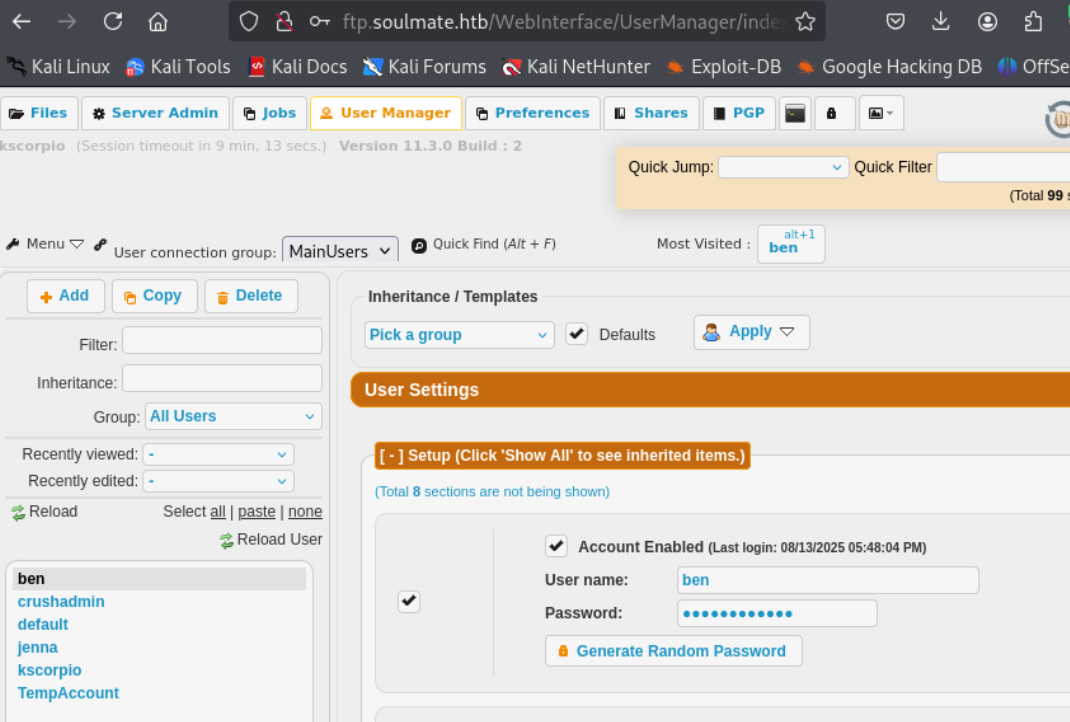 CrushFTP password update