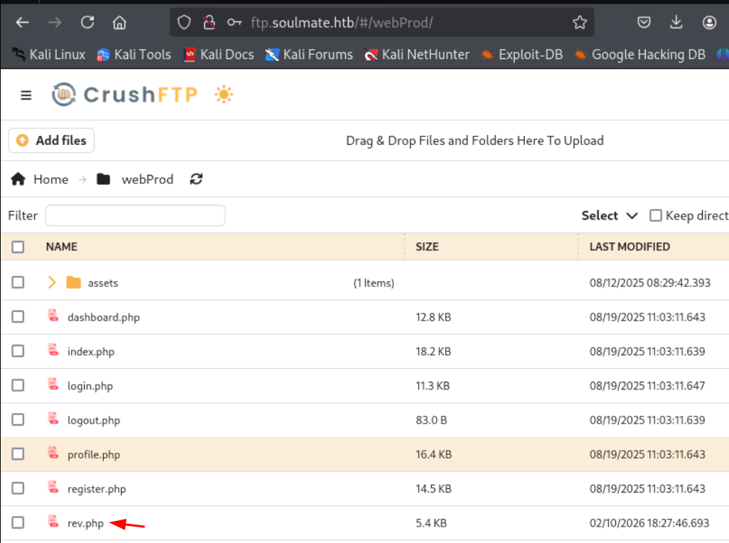 CrushFTP reverse shell uploaded