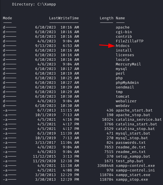 xampp directory content