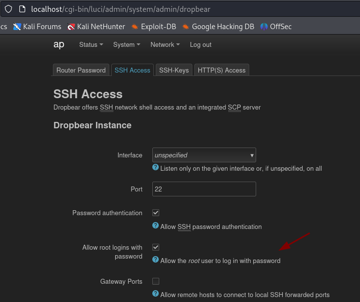 LuCI SSH access