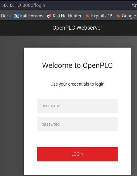 OpenPLC login form