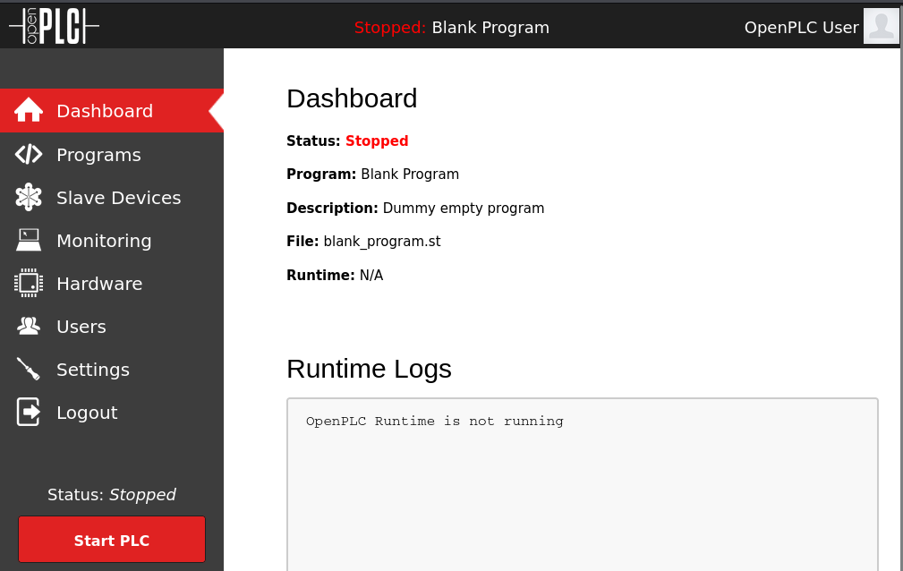 OpenPLC dashboard