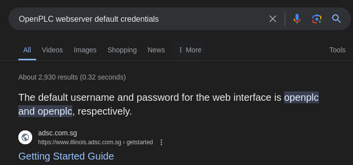 OpenPLC default credentials