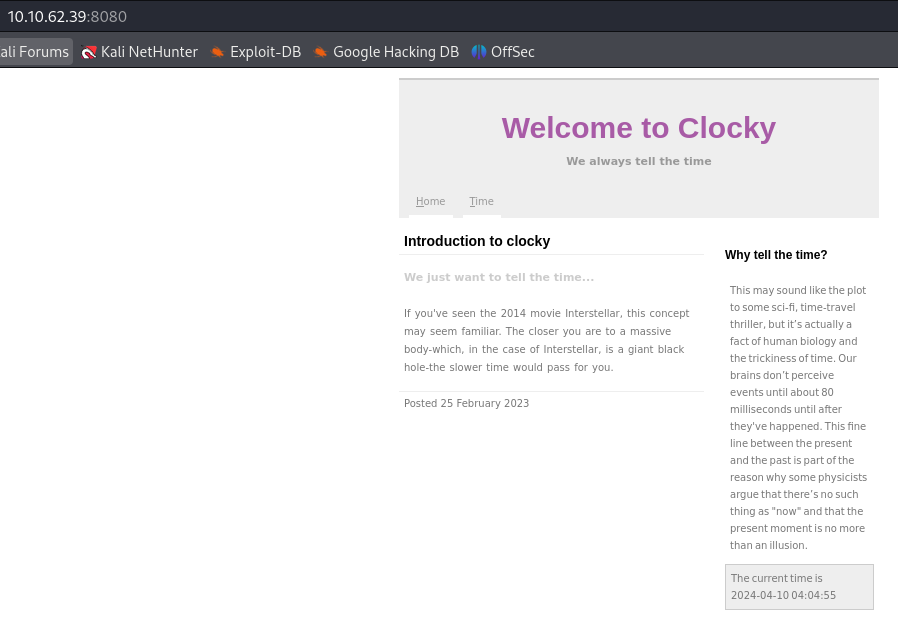 Clocky website on port 8080