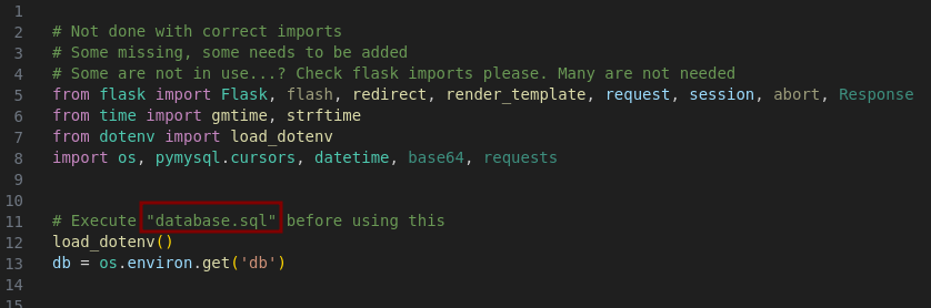 database.sql file comment