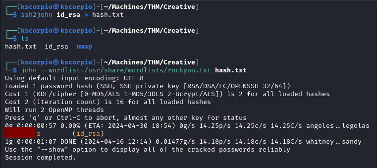 Hash cracking to recover passphrase