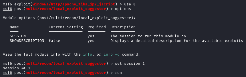 Metasploit - Exploit suggester module use