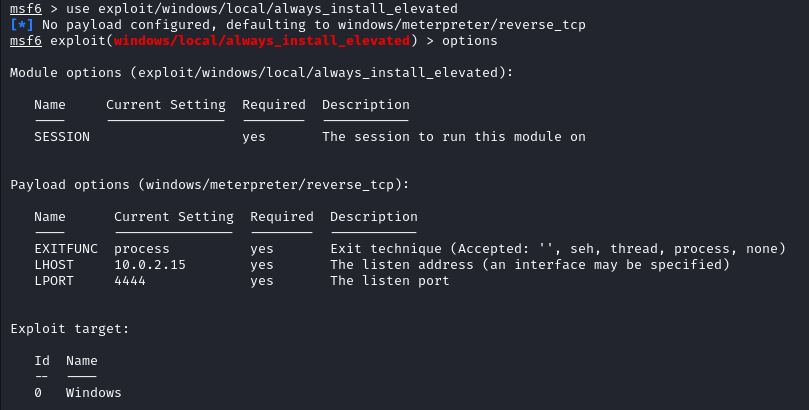 AlwaysInstallElevated exploit in Metasploit