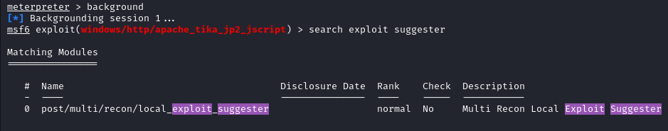 Metasploit exploit suggester for privilege escalation