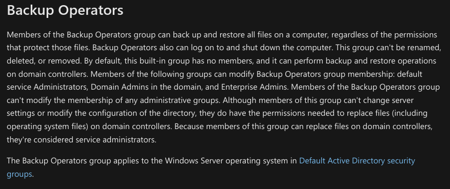 Backup Operators group info