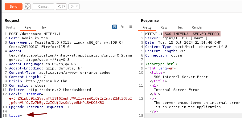 SQLi test K2 basecamp