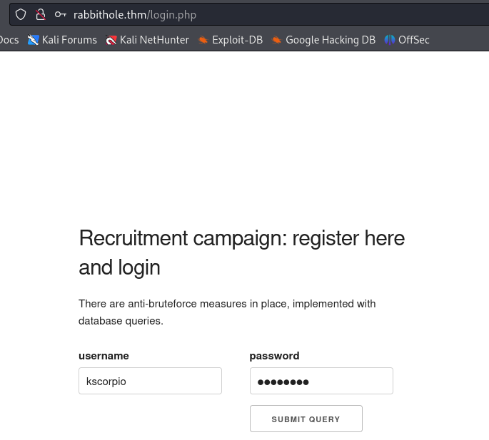 Login page