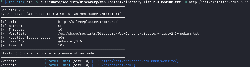 gobuster on port 8080