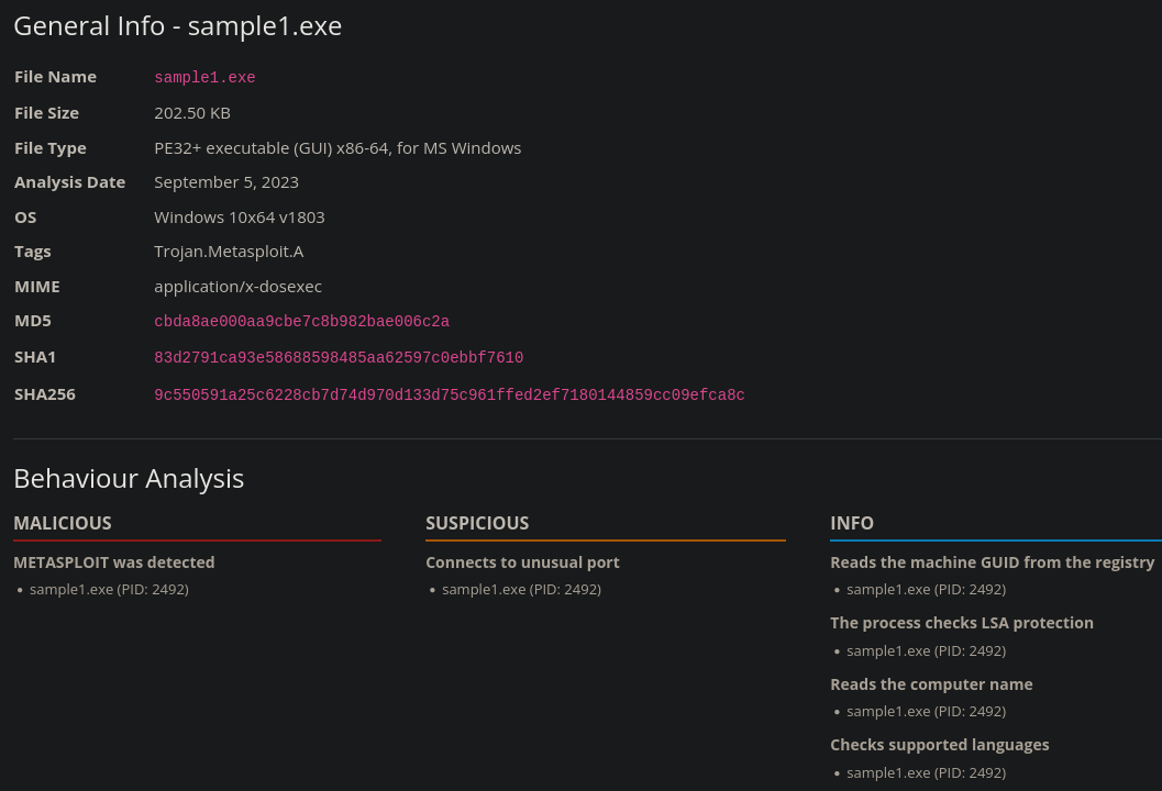 Sample1 analysis results